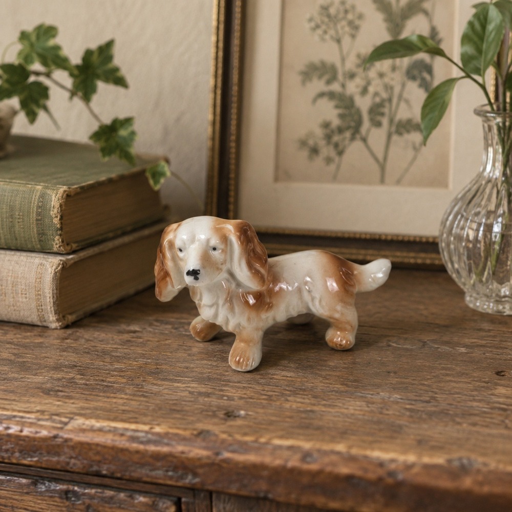 Vintage Dachshund Figurine Made in Japan Porcelain Dog Kitsch Grandmacore Decor